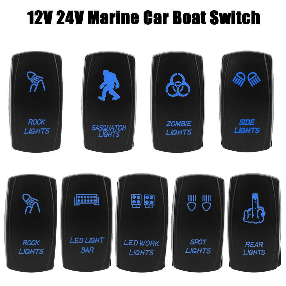 24V 12V Car Light Toggle Switch Blue LED Lamp Buttons Vehicles Accessories For Caravan Truck Tra - Automotive LED Light