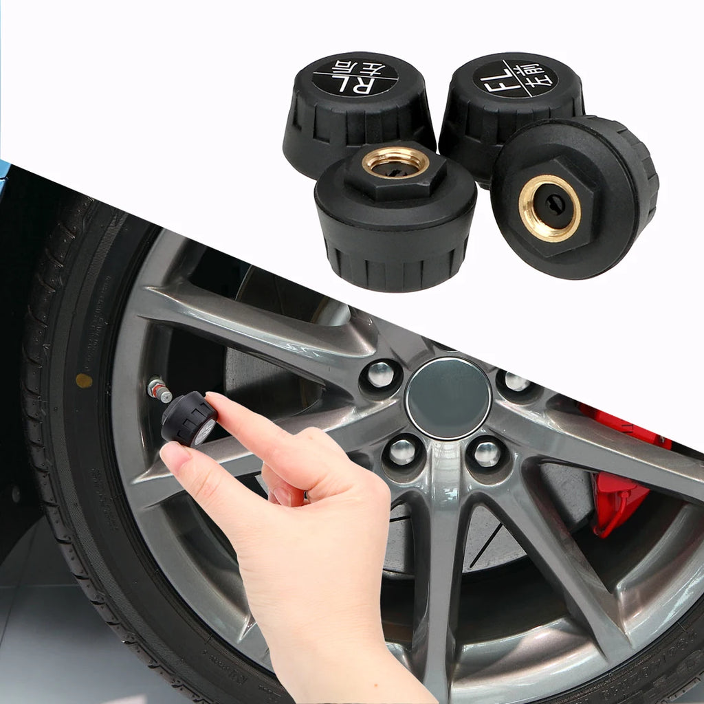 4 Sensors Car TPMS Tyre Pressure Monitoring System Solar Powered Digital LCD Display Auto Securi - Automotive LED Light