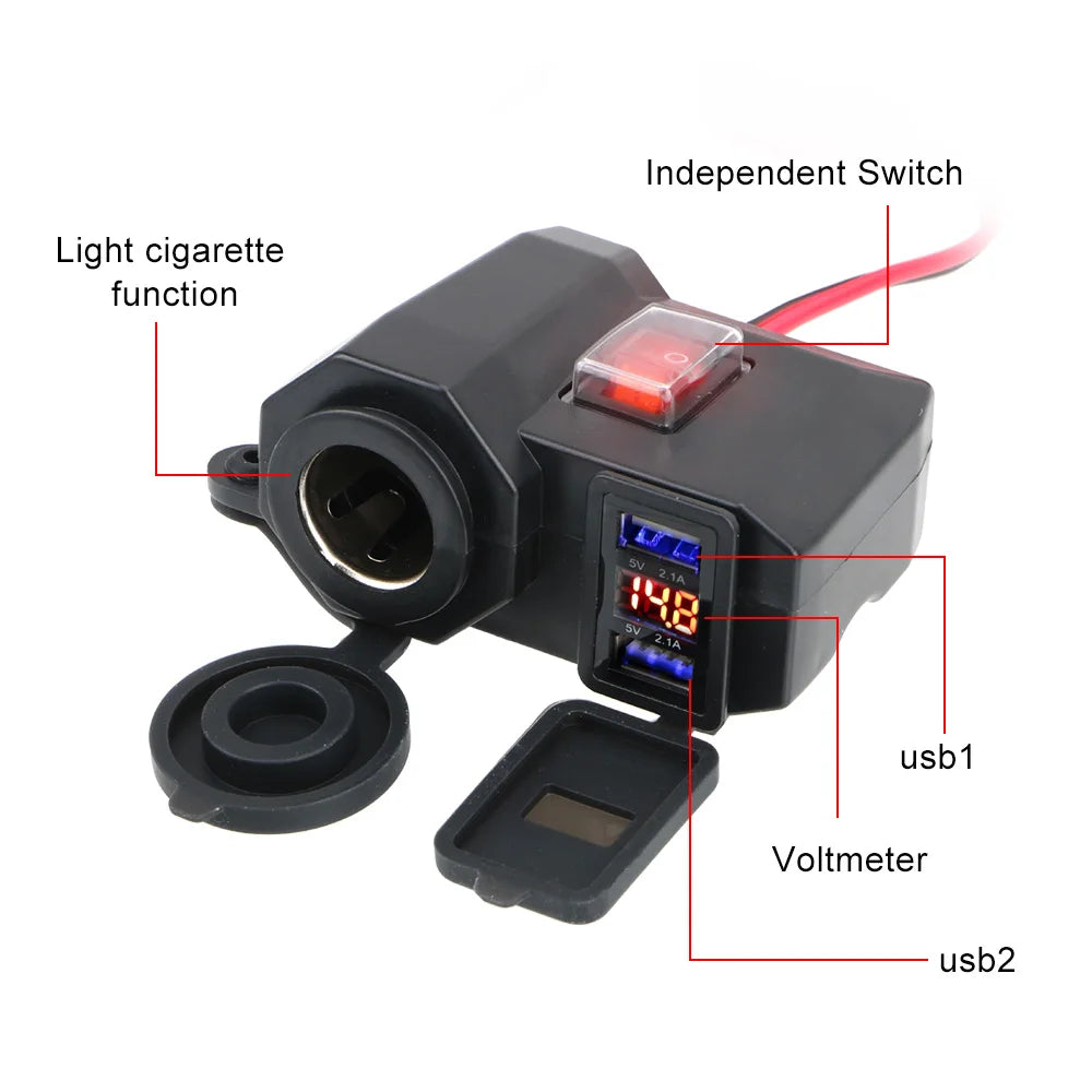 24V 12V Motorcycle USB Chargers 3.0 2.1A Cigarette Lighter Port Volt Switch Cover Cell Phone Pow - Automotive LED Light