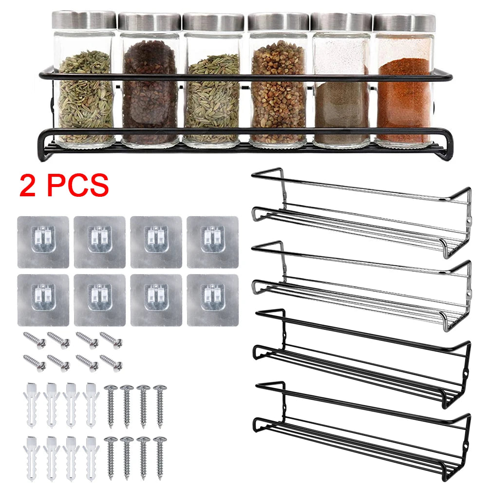 2 Pcs Metal Hanging Racks Seasoning Shelf Kitchen Organizer Spice Jar Storage Rack Single Layer  - Automotive LED Light