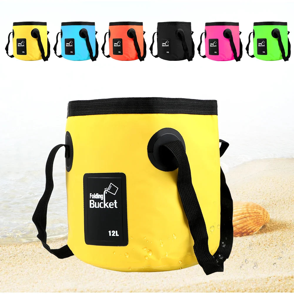 12L Waterproof Folding Bucket Car Wash Bucket Multifunction Bowl Sink Washing Bag Portable Outdo - Automotive LED Light