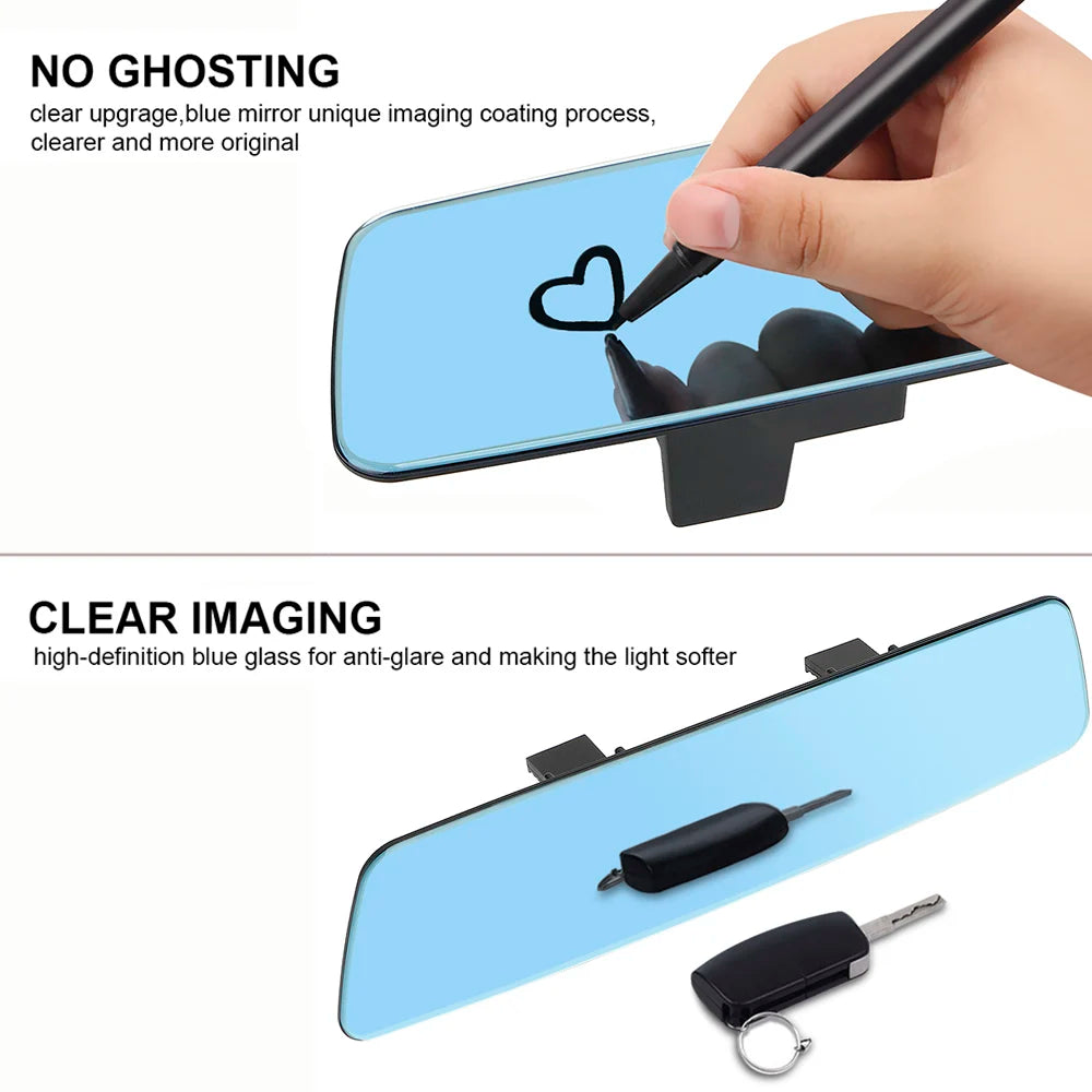 2.5D Full Screen HD Glass Anti-glare Wide-angle Blue Frameless Mirror Car Interior Rear View Mir - Automotive LED Light
