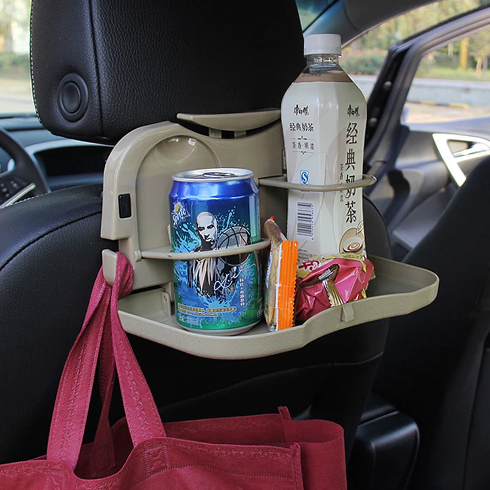 Foldable Car Back Seat Table Auto Drink Food Cup Mini Tray Holder Stand Desk Trash Bin Storage C - Automotive LED Light