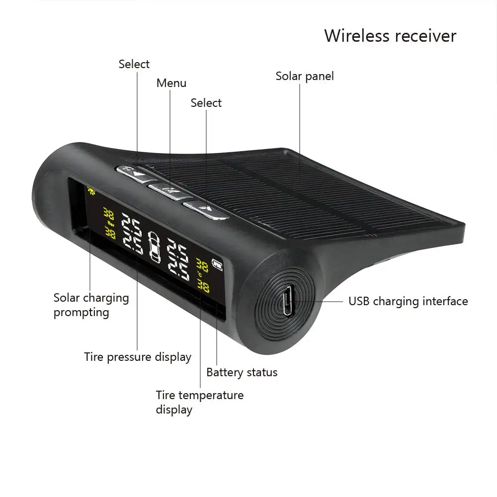 4 Sensors Car TPMS Tyre Pressure Monitoring System Solar Powered Digital LCD Display Auto Securi - Automotive LED Light