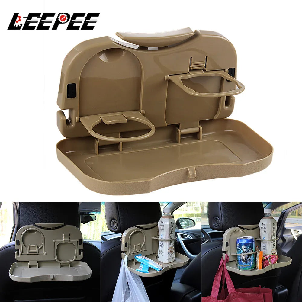 Foldable Car Back Seat Table Auto Drink Food Cup Mini Tray Holder Stand Desk Trash Bin Storage C - Automotive LED Light