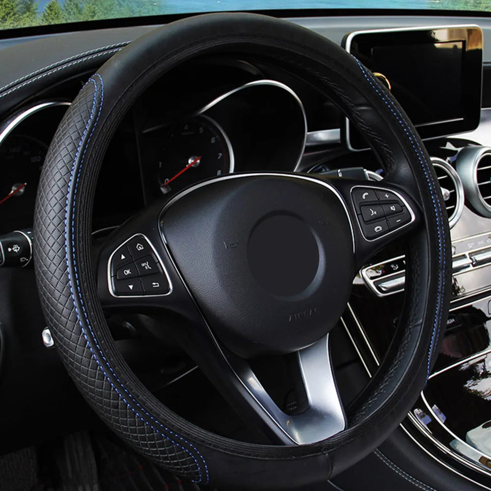 Universal Car Steering Wheel Cover Auto Interior Decorative PU Microfiber Anti-Slip Embossing Sk - Automotive LED Light