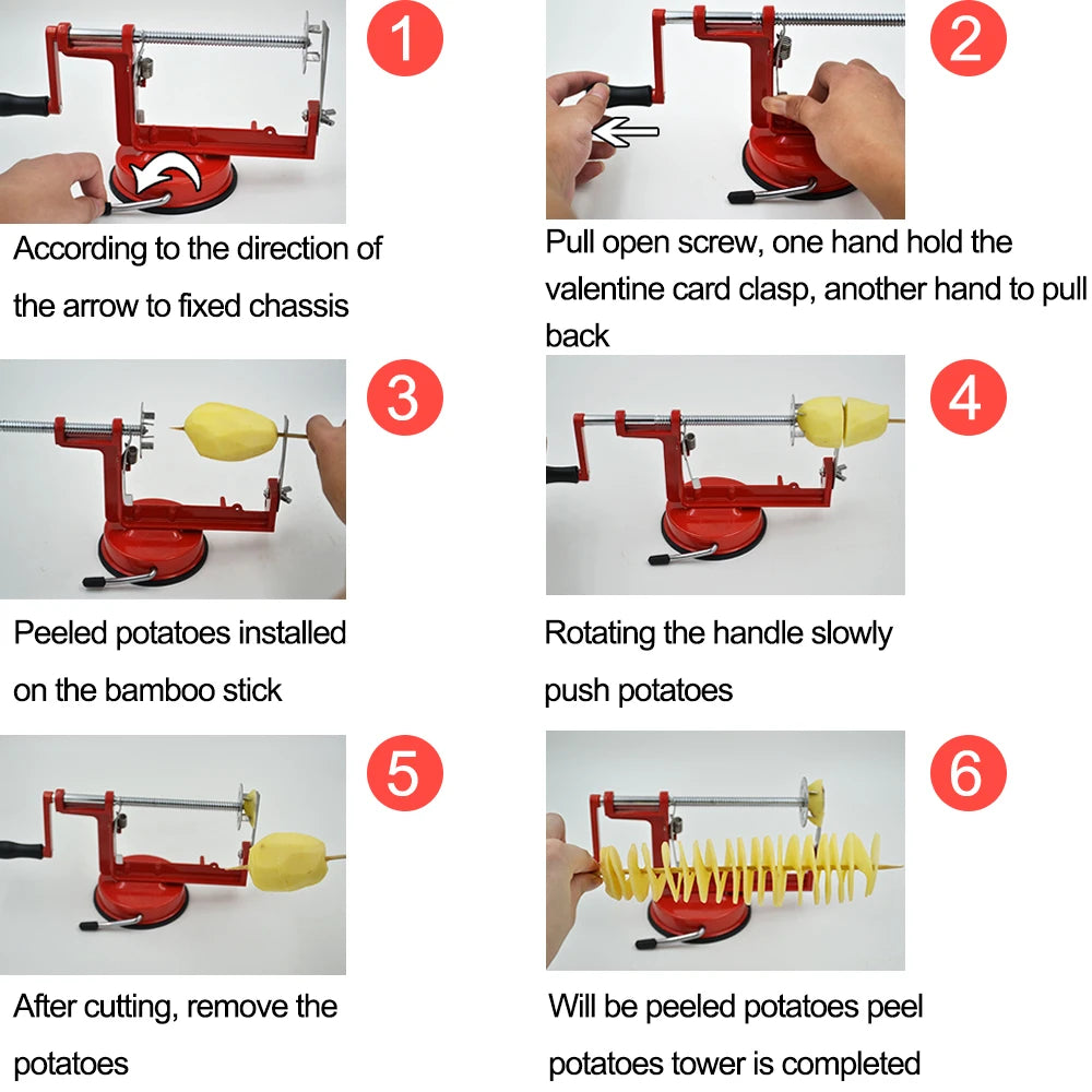 HILIFE Twisted Potato Apple Slicer Manual Stainless Steel Spiral French Fry Cutter Vegetable Spi - Automotive LED Light
