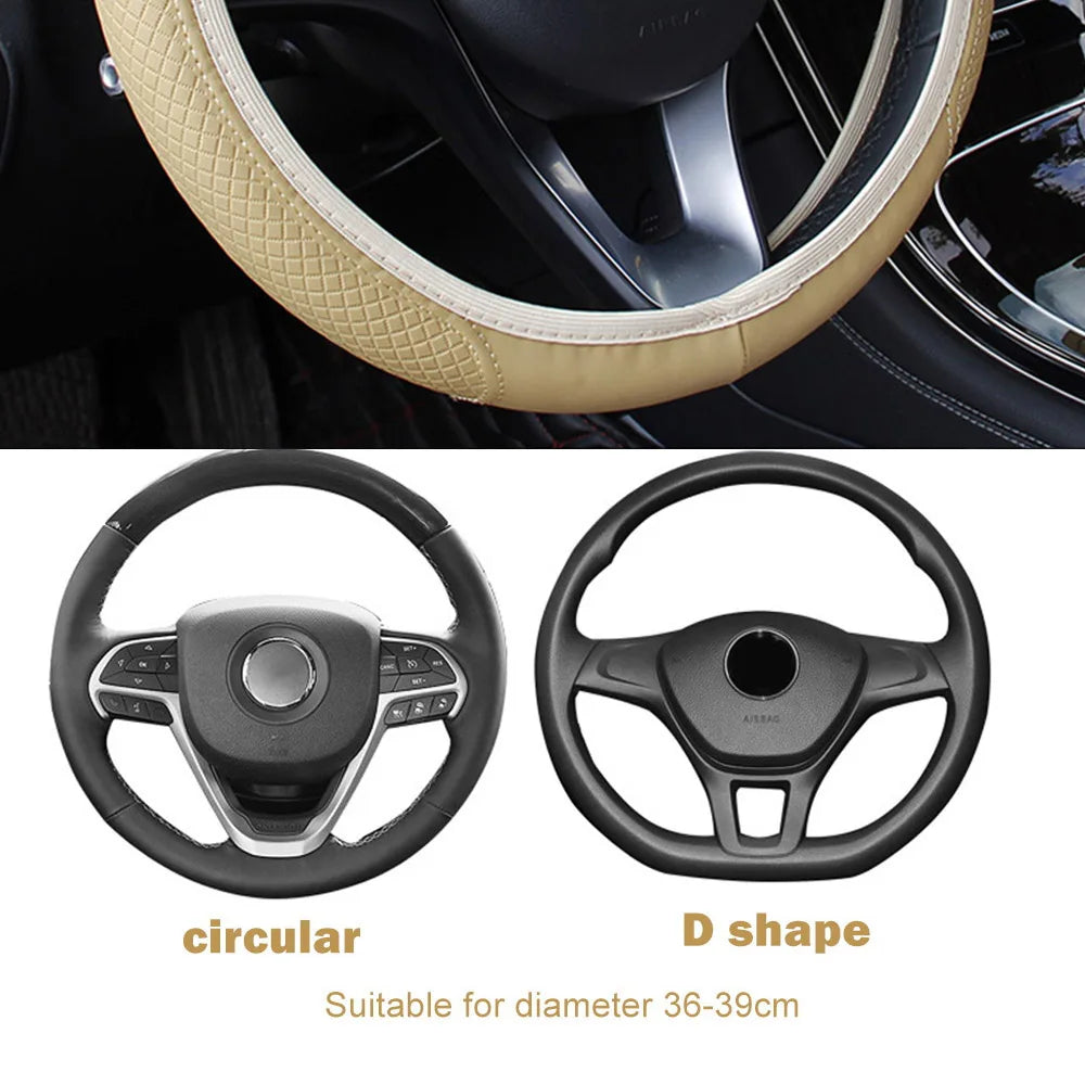 Universal Car Steering Wheel Cover Auto Interior Decorative PU Microfiber Anti-Slip Embossing Sk - Automotive LED Light