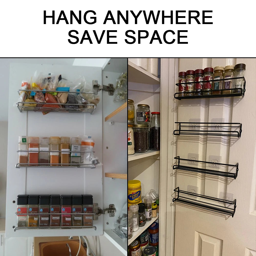 2 Pcs Metal Hanging Racks Seasoning Shelf Kitchen Organizer Spice Jar Storage Rack Single Layer  - Automotive LED Light