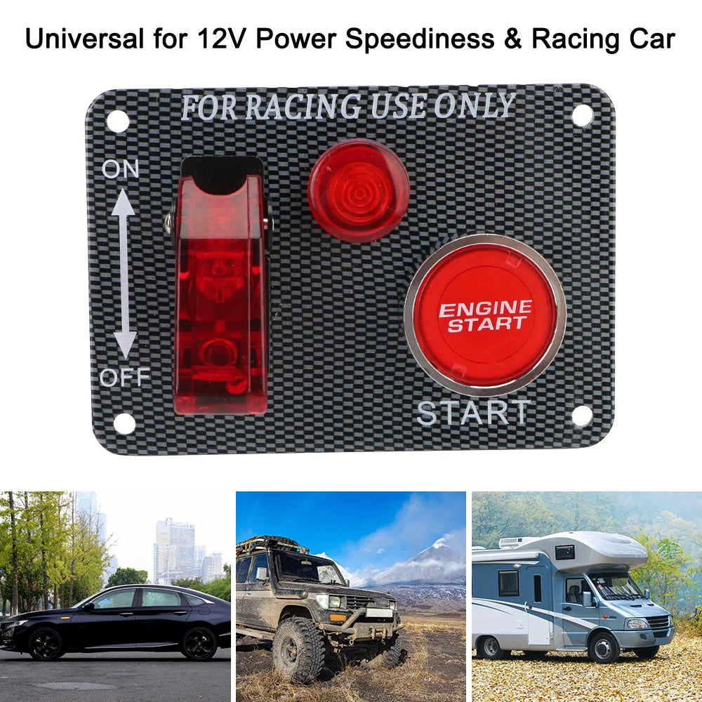 12V Racing Car Starter Start Stop Button Ignition Light Toggle Switch Panel Carbon Fiber Automot - Automotive LED Light