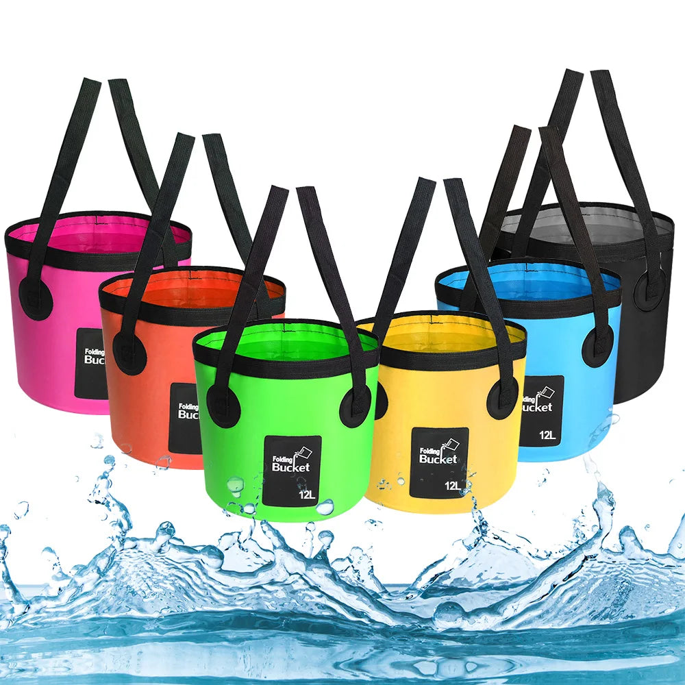12L Waterproof Folding Bucket Car Wash Bucket Multifunction Bowl Sink Washing Bag Portable Outdo - Automotive LED Light