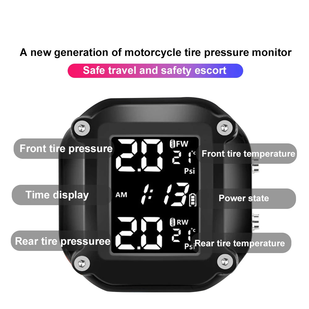 Wireless LCD Display Motorcycle TPMS Tyre Temperature Tester 2 Sensors Dirt Pit Bike Motor Tire  - Automotive LED Light