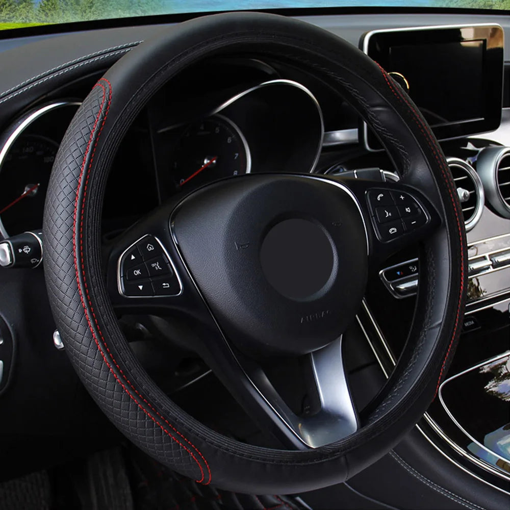 Universal Car Steering Wheel Cover Auto Interior Decorative PU Microfiber Anti-Slip Embossing Sk - Automotive LED Light