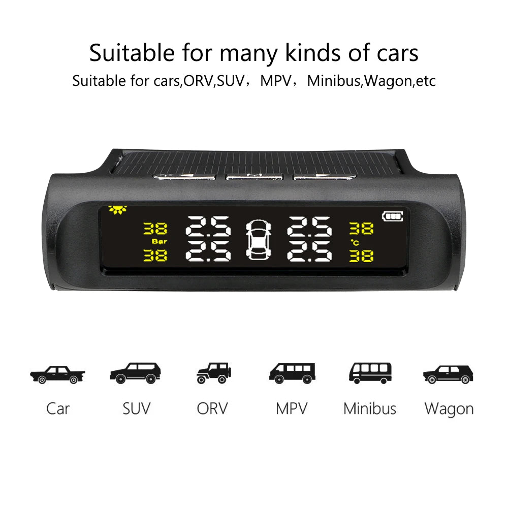 4 Sensors Car TPMS Tyre Pressure Monitoring System Solar Powered Digital LCD Display Auto Securi - Automotive LED Light