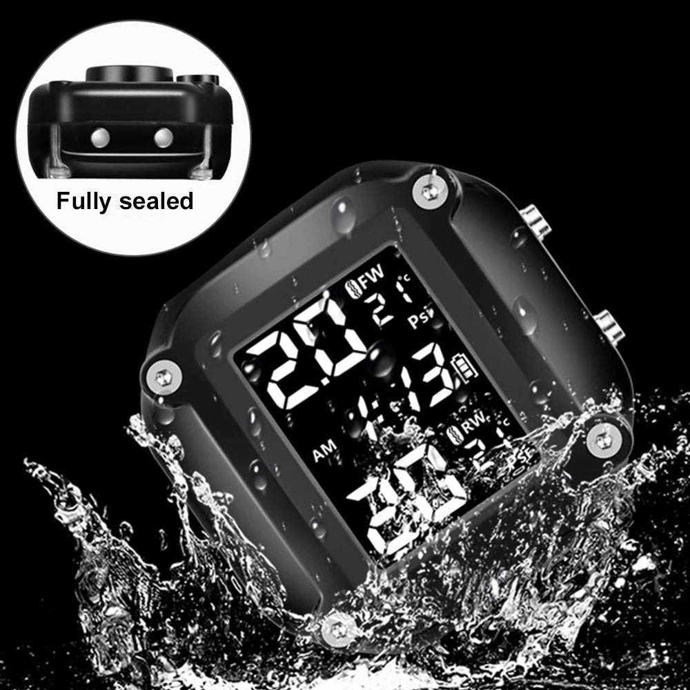 Wireless LCD Display Motorcycle TPMS Tyre Temperature Tester 2 Sensors Dirt Pit Bike Motor Tire  - Automotive LED Light