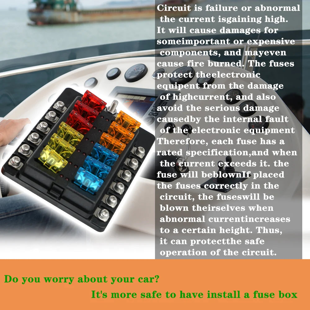 For Vehicles Car Marine Fuse Box Holder 32V 100A LED Indicator Light 6 / 12 Ways Blade Fuse Bloc - Automotive LED Light
