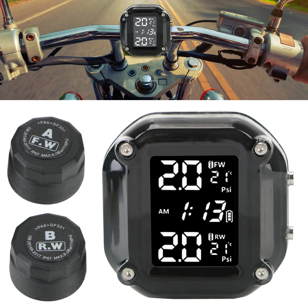 Wireless LCD Display Motorcycle TPMS Tyre Temperature Tester 2 Sensors Dirt Pit Bike Motor Tire  - Automotive LED Light