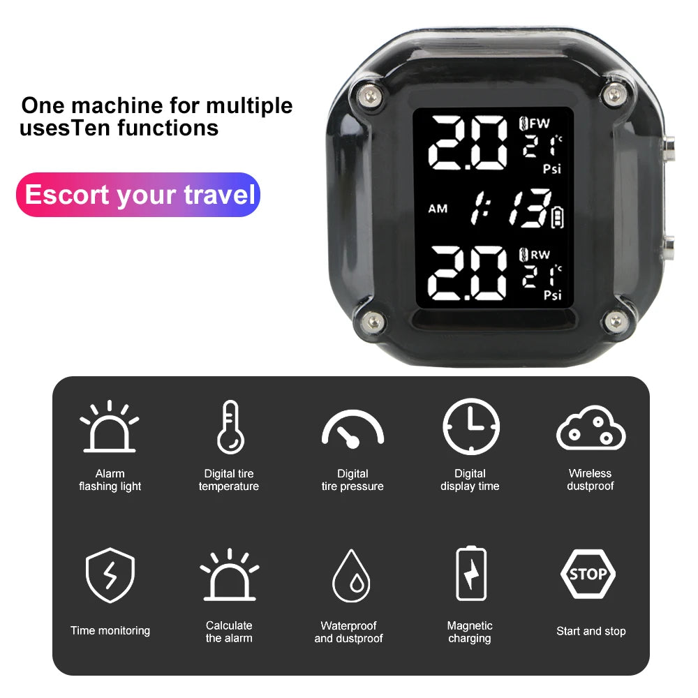 Wireless LCD Display Motorcycle TPMS Tyre Temperature Tester 2 Sensors Dirt Pit Bike Motor Tire  - Automotive LED Light