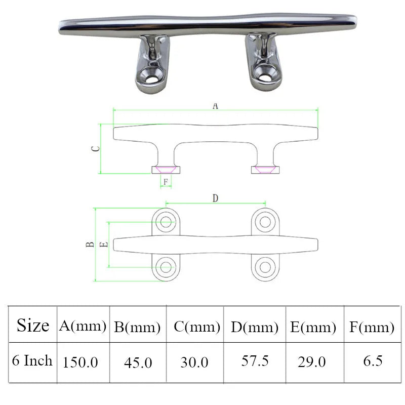 1 Pcs 6' Heavy Duty Boat Hollow Base Cleat High Quality Stainless Steel Top Mirror Polished Boat - Automotive LED Light
