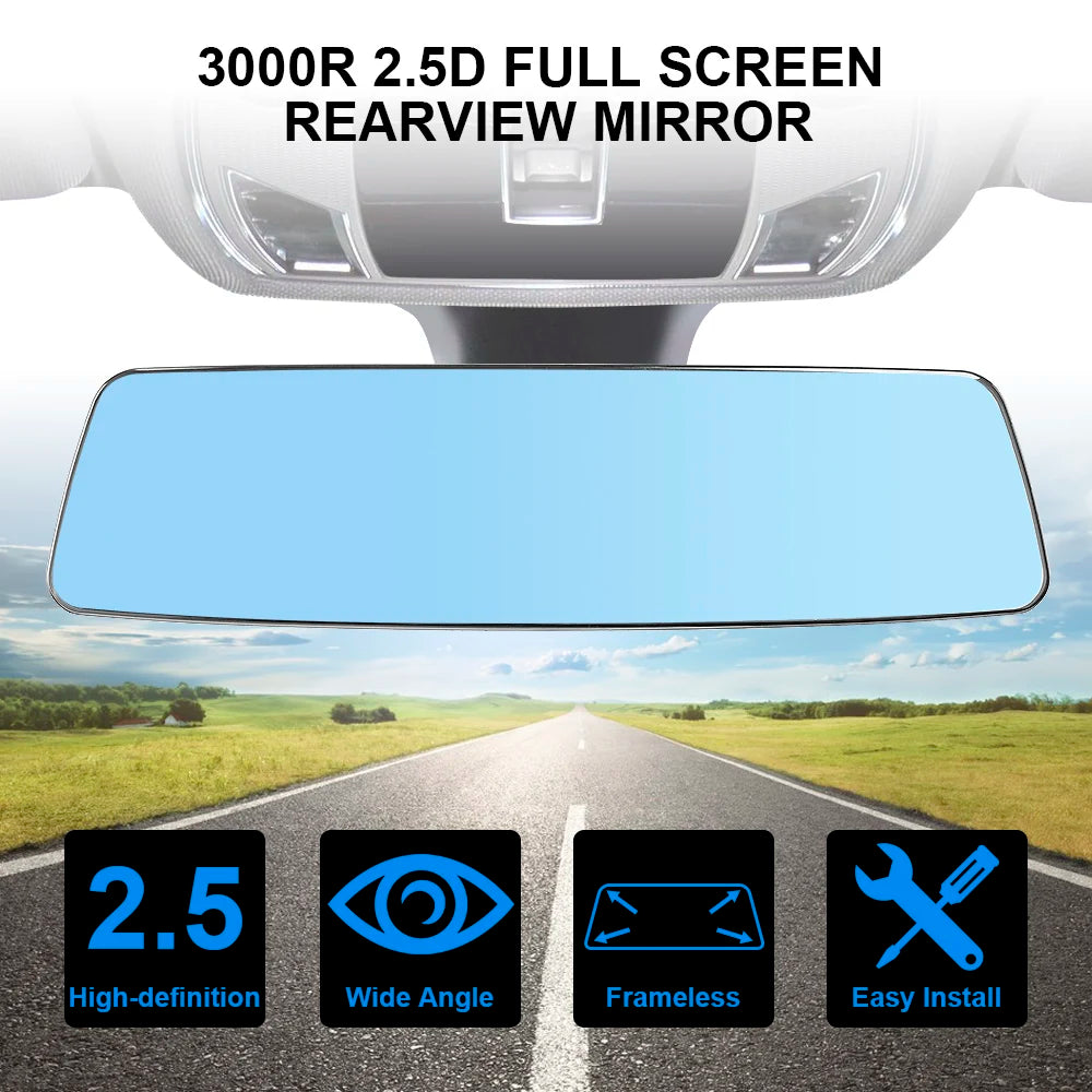 2.5D Full Screen HD Glass Anti-glare Wide-angle Blue Frameless Mirror Car Interior Rear View Mir - Automotive LED Light