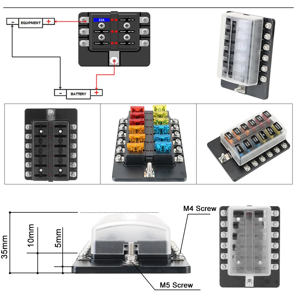 For Vehicles Car Marine Fuse Box Holder 32V 100A LED Indicator Light 6 / 12 Ways Blade Fuse Bloc - Automotive LED Light