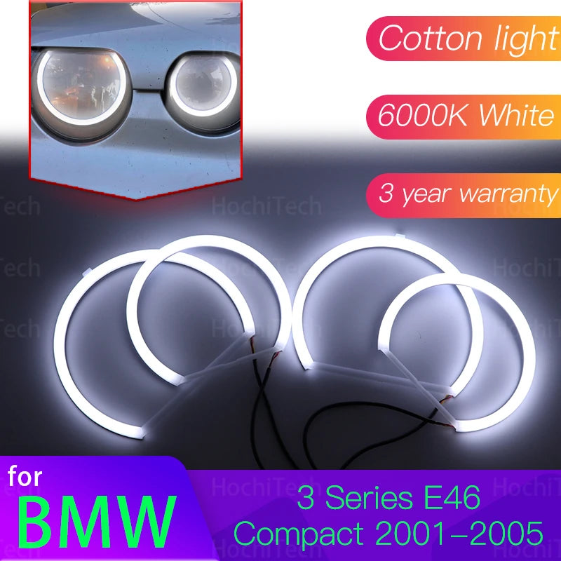 For BMW 3 Series E46 Compact 2001 2002 2003 2004 2005 Angel Eyes Kit 6000L Cotto for BMW E46 - Canbus LED Headlight Bulb