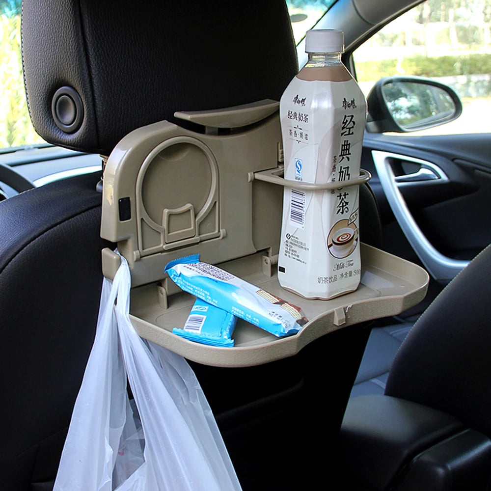 Foldable Car Back Seat Table Auto Drink Food Cup Mini Tray Holder Stand Desk Trash Bin Storage C - Automotive LED Light
