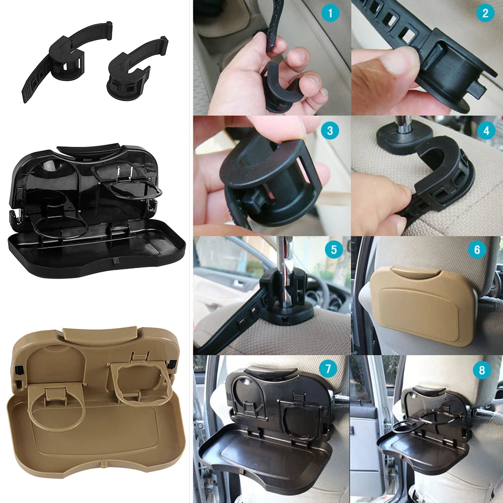 Foldable Car Back Seat Table Auto Drink Food Cup Mini Tray Holder Stand Desk Trash Bin Storage C - Automotive LED Light