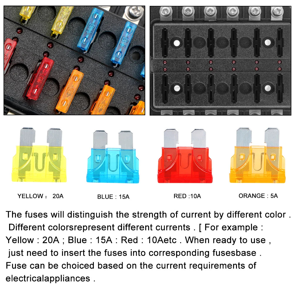 For Vehicles Car Marine Fuse Box Holder 32V 100A LED Indicator Light 6 / 12 Ways Blade Fuse Bloc - Automotive LED Light