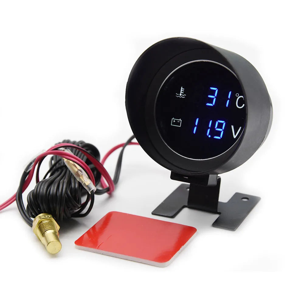 Universal 2 IN 1 Car Round LCD Digital Water Temperature Gauge With Water Temp Joint Pipe Sensor - Automotive LED Light