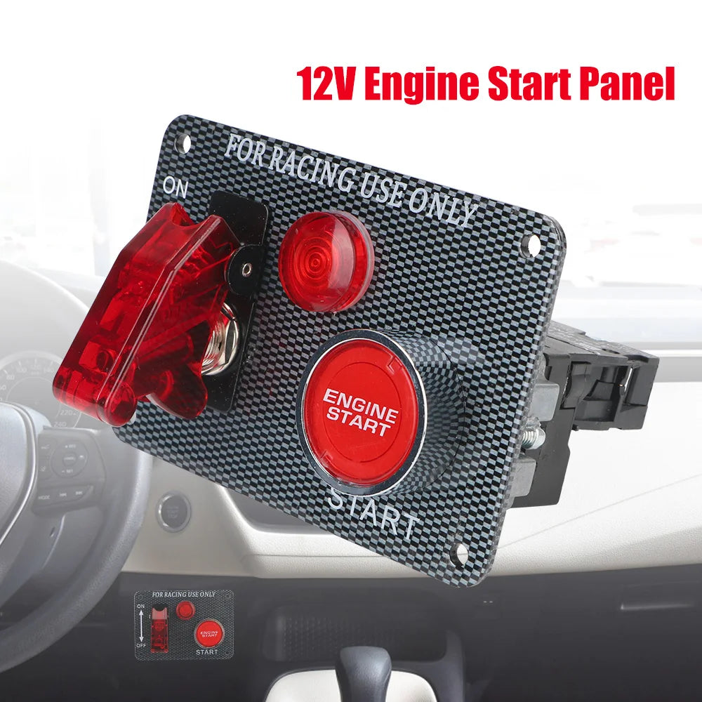 12V Racing Car Starter Start Stop Button Ignition Light Toggle Switch Panel Carbon Fiber Automot - Automotive LED Light