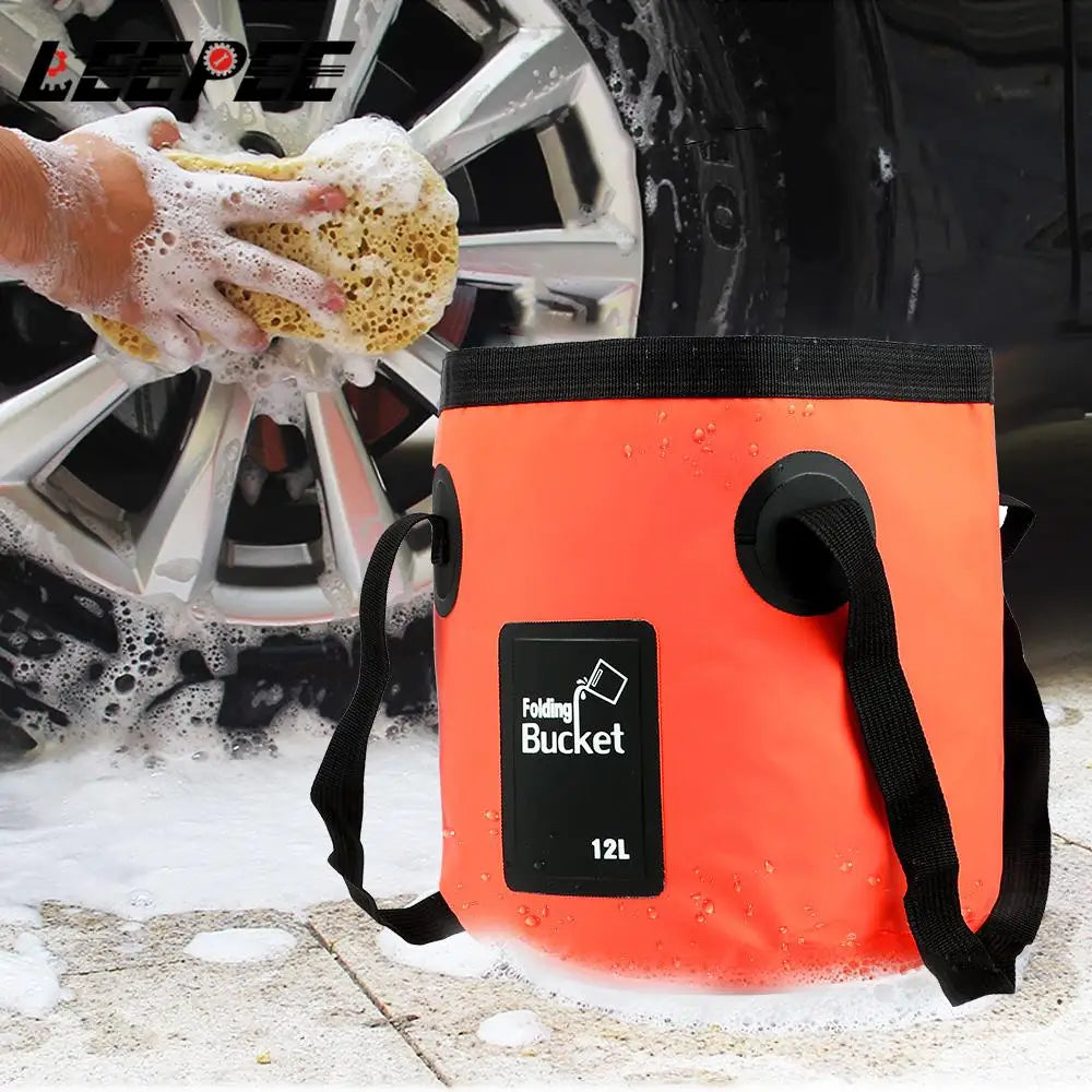 12L Waterproof Folding Bucket Car Wash Bucket Multifunction Bowl Sink Washing Bag Portable Outdo - Automotive LED Light