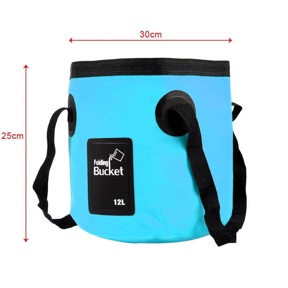 12L Waterproof Folding Bucket Car Wash Bucket Multifunction Bowl Sink Washing Bag Portable Outdo - Automotive LED Light
