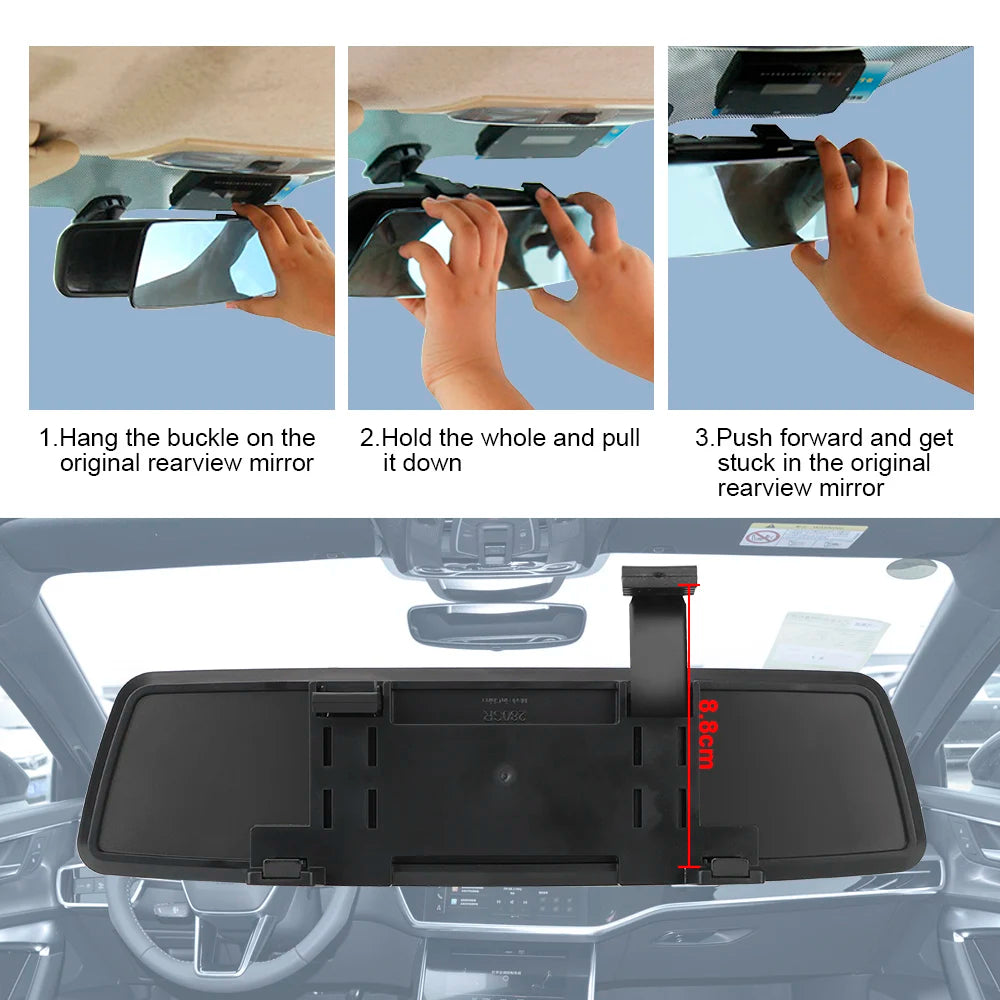 2.5D Full Screen HD Glass Anti-glare Wide-angle Blue Frameless Mirror Car Interior Rear View Mir - Automotive LED Light