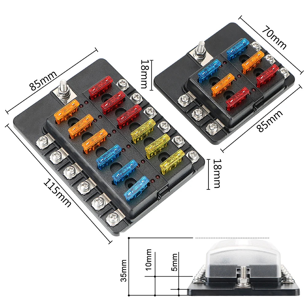 For Vehicles Car Marine Fuse Box Holder 32V 100A LED Indicator Light 6 / 12 Ways Blade Fuse Bloc - Automotive LED Light