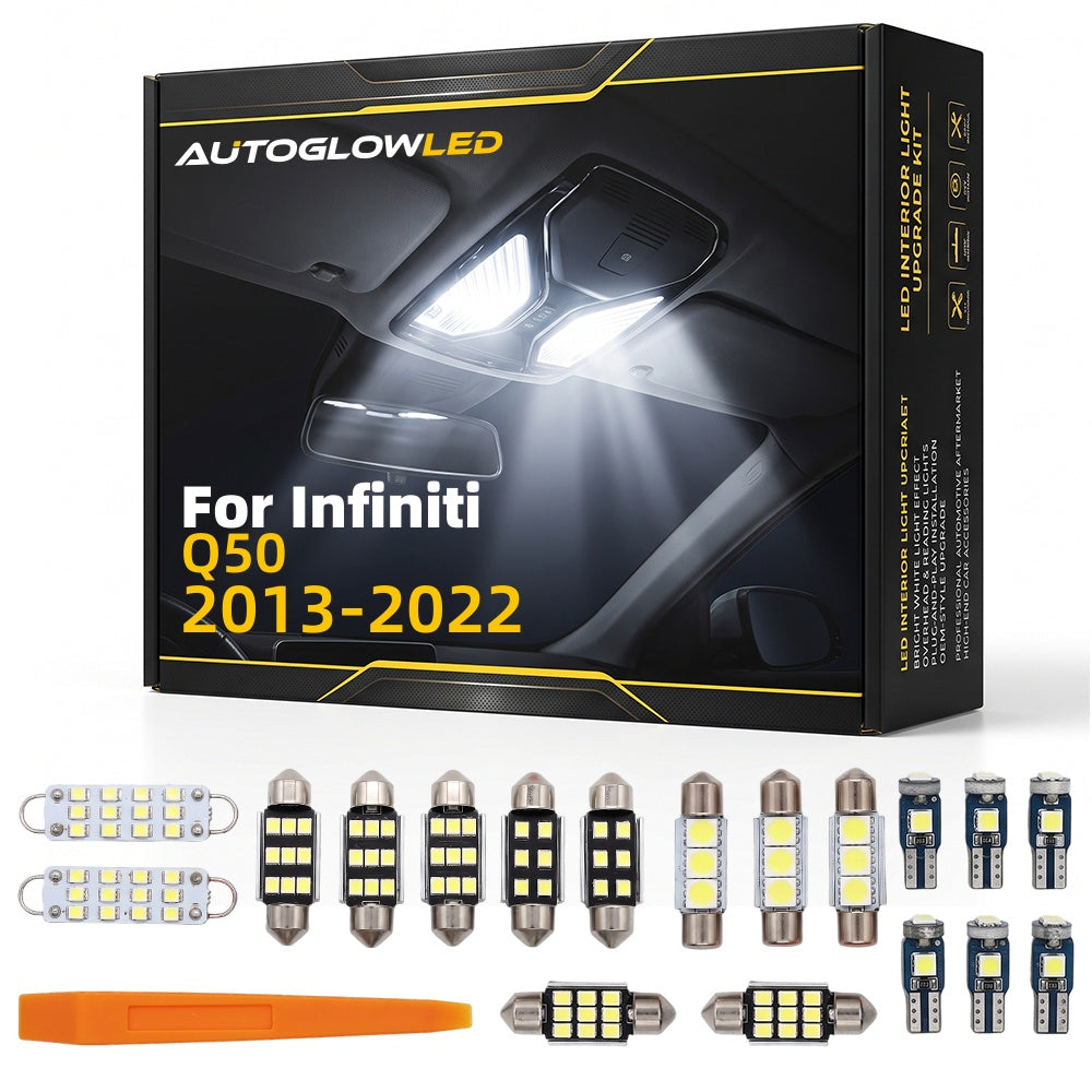 For Infiniti Q50 2013-2022 LED Interior Light Kit Canbus Error Free Dome Map Trunk Footwell Door Lights | AUTOGLOWLED