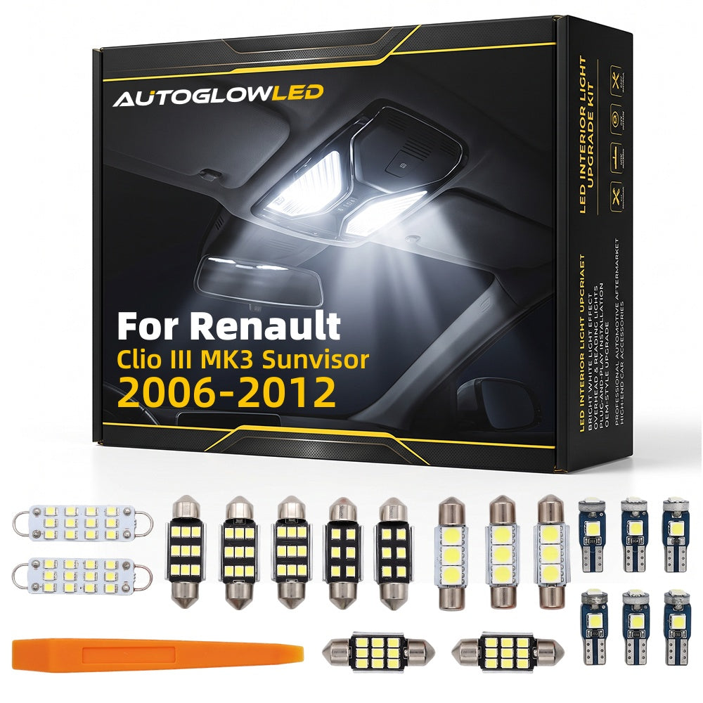 For Renault Clio III MK3 Sunvisor 2006-2012 0-Piece LED Interior Light Kit Canbus Error Free | AUTOGLOWLED