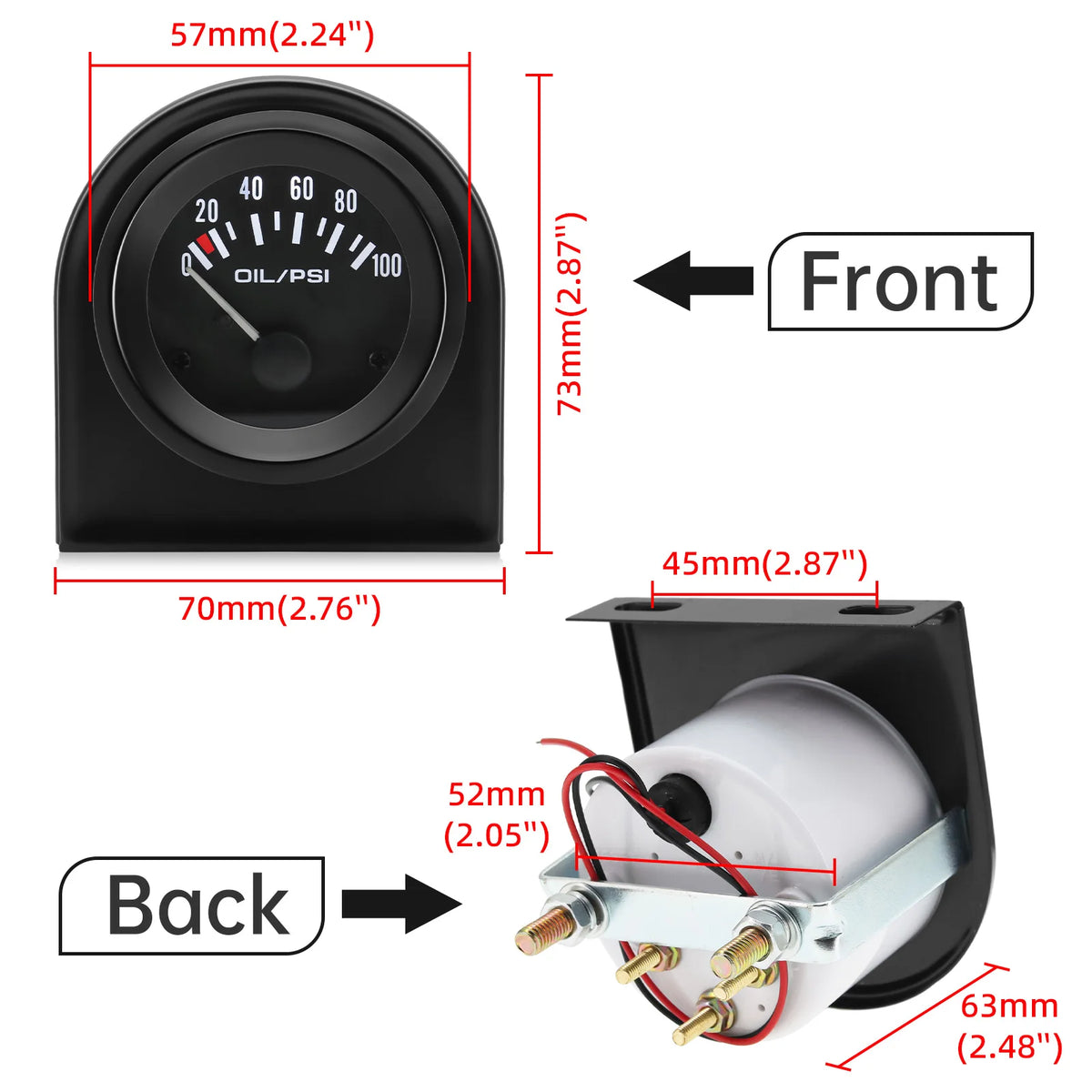 AD 52mm Oil Pressure Gauge with Oil Press Sensor 1/8NPT 100 PSI 12V Car Water Temp Oil Temperatu - Automotive LED Light