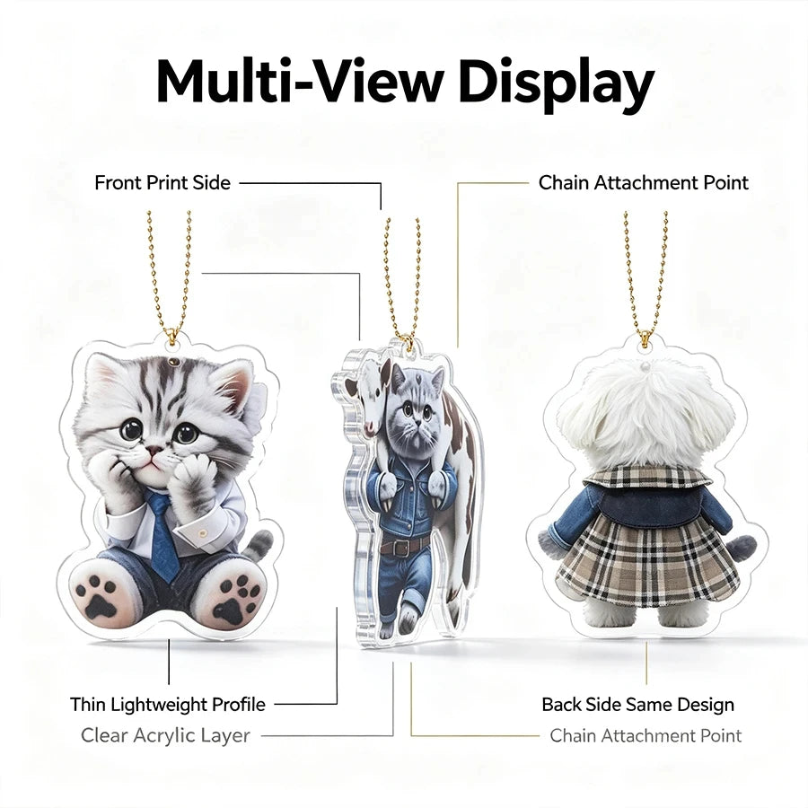 Cute Cat Dog Acrylic Hanging Ornament Cartoon Pet Pendant for Car Rearview Mirror Bag Decoration - Automotive LED Light