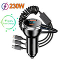230W 5-Port Fast Charge Car Charger PD QC3.0 USB-C Type-C Adapter for iPhone Samsung Huawei Xiao - Automotive LED Light