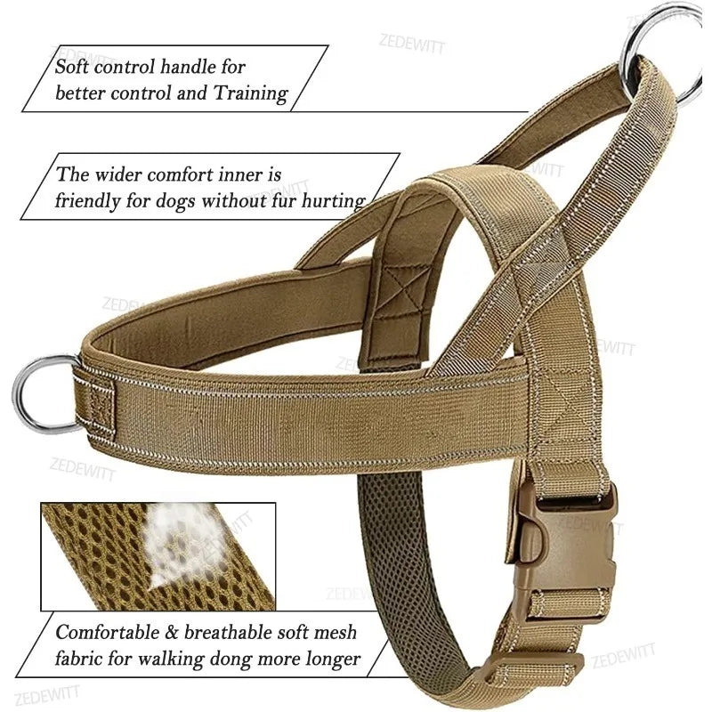 For Large Outdoor Dogs Tactical Anti Pull Harness 1000D Nylon Adjustable Training Vest Equipped  - Automotive LED Light