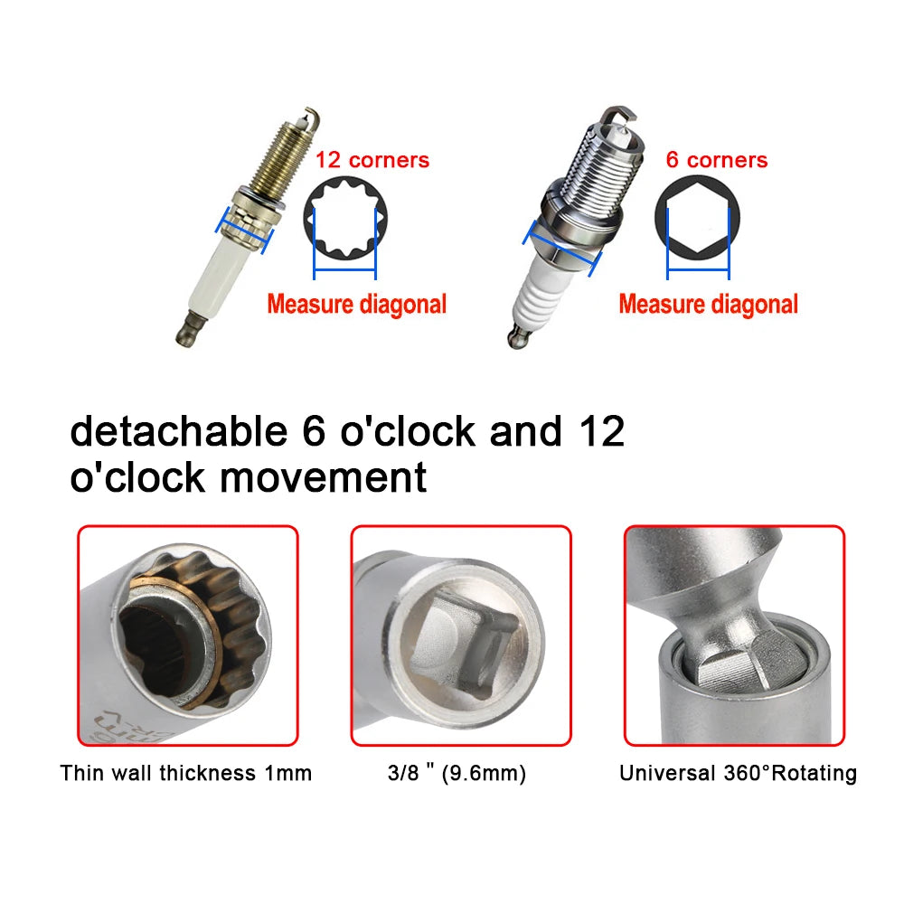 For BMW Spark Plug Spanner 14mm 16mm Socket Adapter Joint Magnetic Flexible Wrench Auto Repair T - Automotive LED Light
