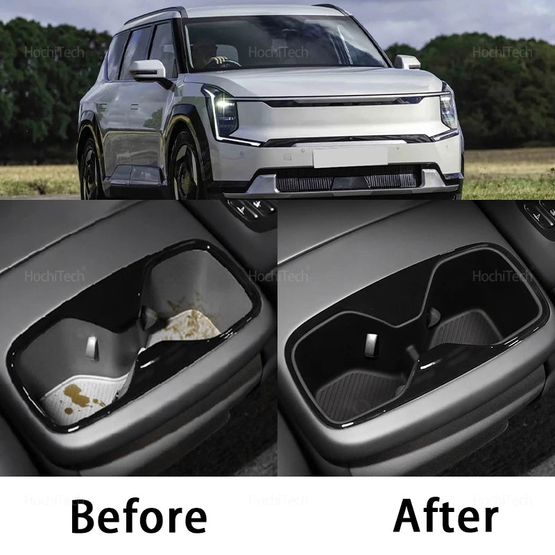 For Kia EV9 MV 2024 2025 Non-Slip Storage Box Armrest Rear Water Cup Holder Anti Dirt Shock Abso - Automotive LED Light