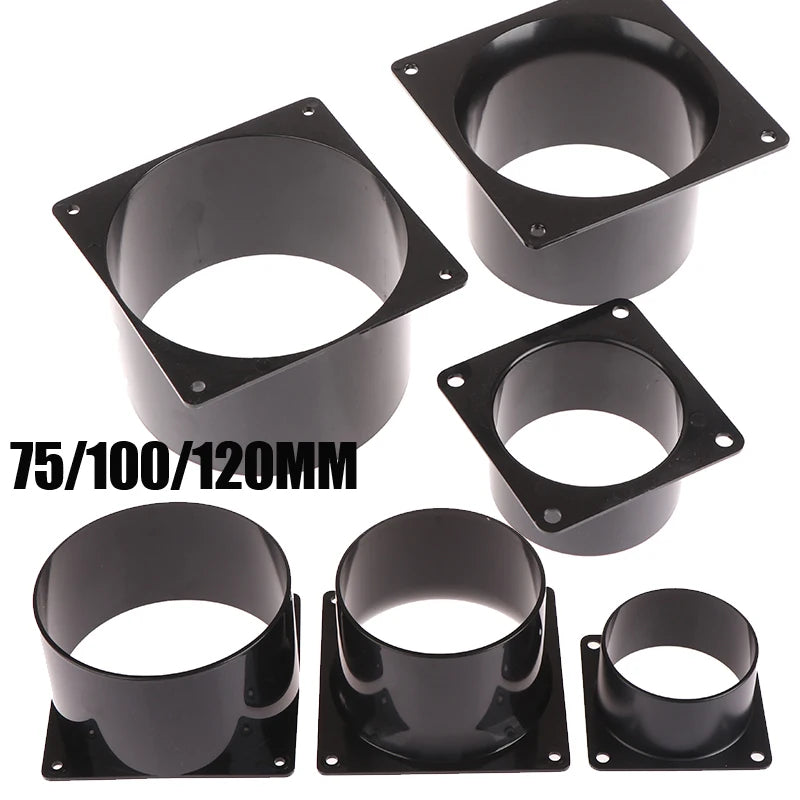 Black Flange Connector 75/100/120/150mm Plastic Square Bottom Straight Flange Air Inlet And Outl - Automotive LED Light