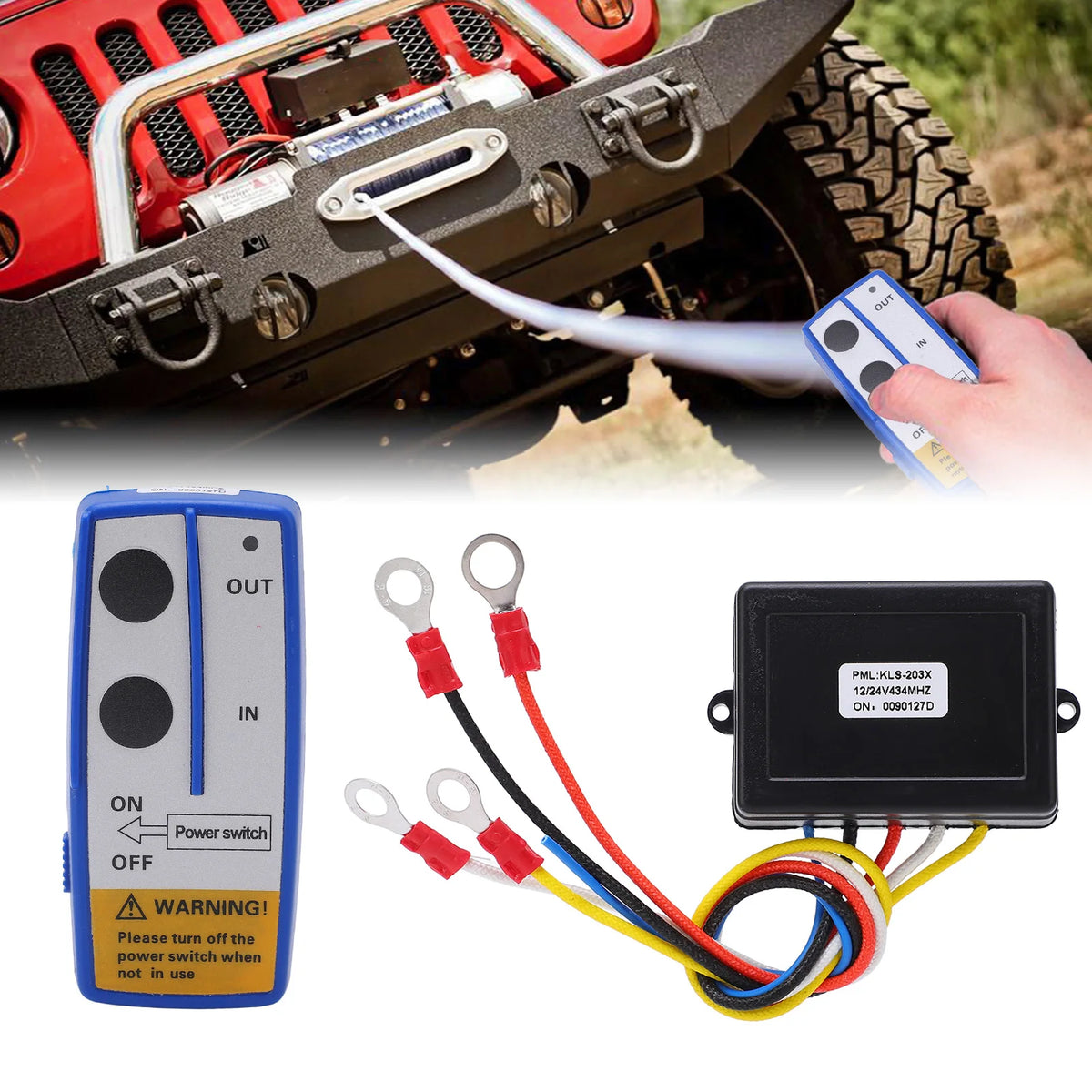 Universal Winch Wireless Remote Control Switch Kit with Receiver 12V 24V for Truck Jeep ATV SUV - Automotive LED Light