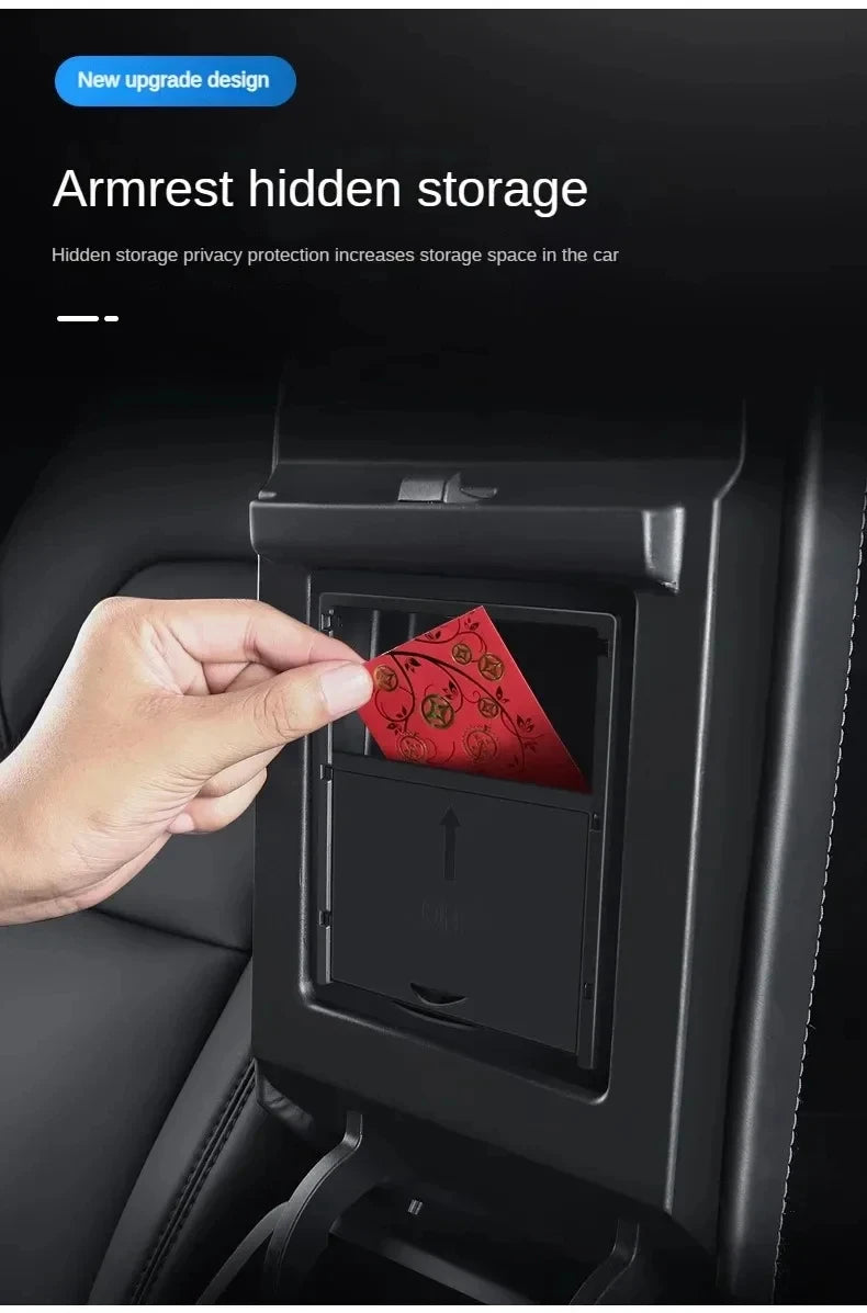 Center Console Organizer for Tesla Model Y 2023 2024 Rear Trunk Side Storage Box Bins Flocking A - Automotive LED Light