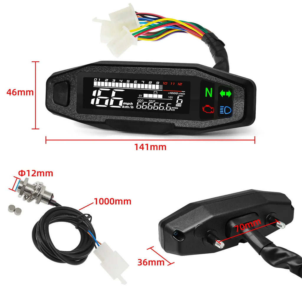 Universal RPM Motorcycle Speedometer LED Digital Dashboard Km/h MPH Odometer Oil Gauge Tachomete - Automotive LED Light