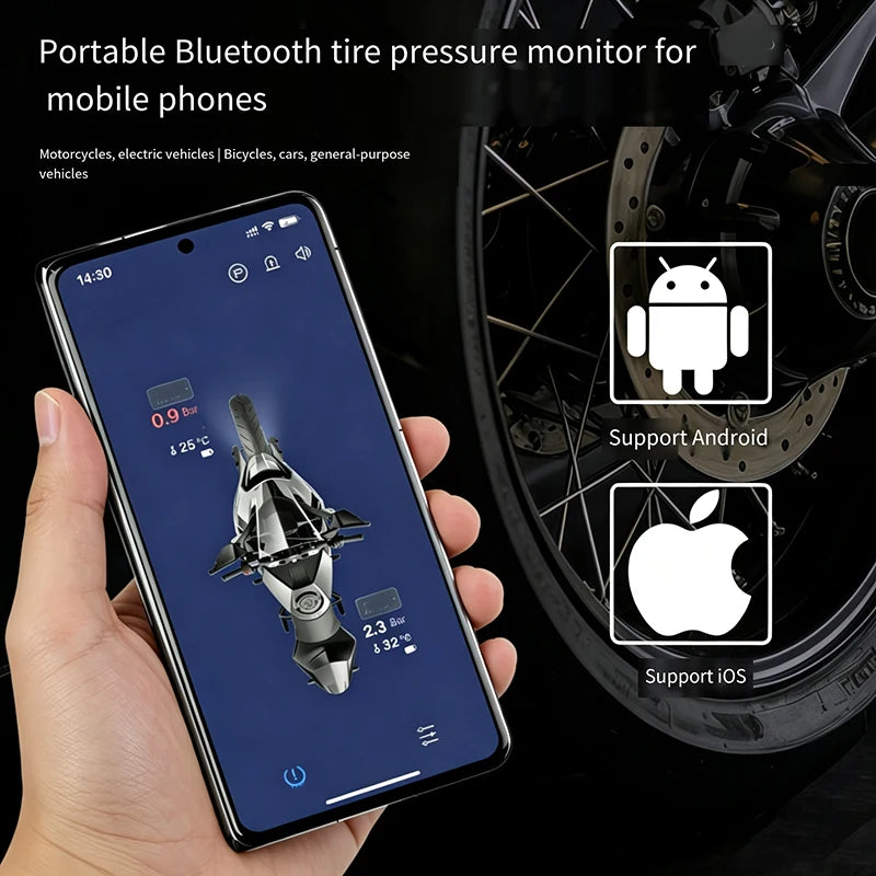 2 Pack Motorcycle Tire Pressure Monitoring System Bluetooth TPMS for Motorcycles Real-Time Tire  - Automotive LED Light
