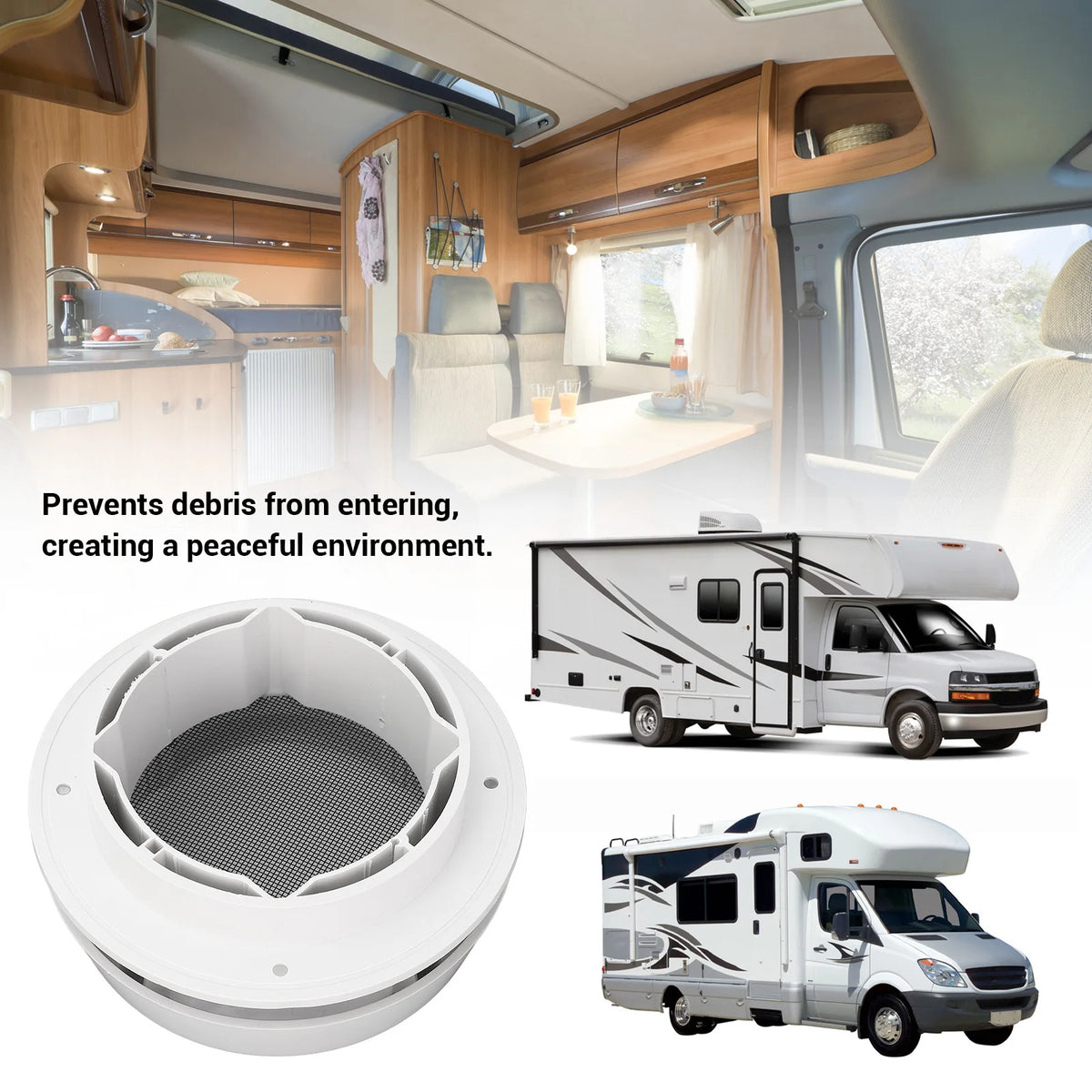 RV Roof Vent Cap 155mm Air Exchange Oxidation Resistant Round Mushroom Ventilation Cap with Mesh - Automotive LED Light