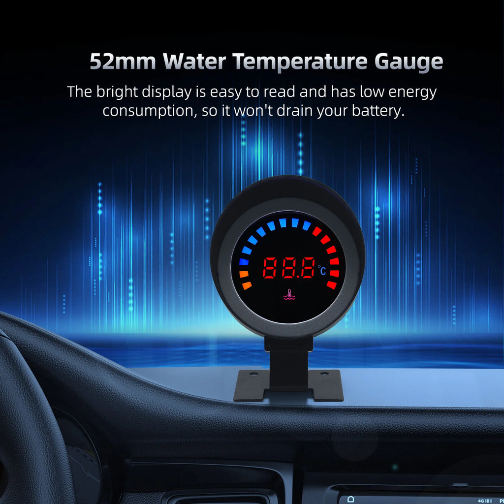52mm Auto Water Temperature Meter Universal LCD Digital Thermometer Indicator with Water Temp Se - Automotive LED Light